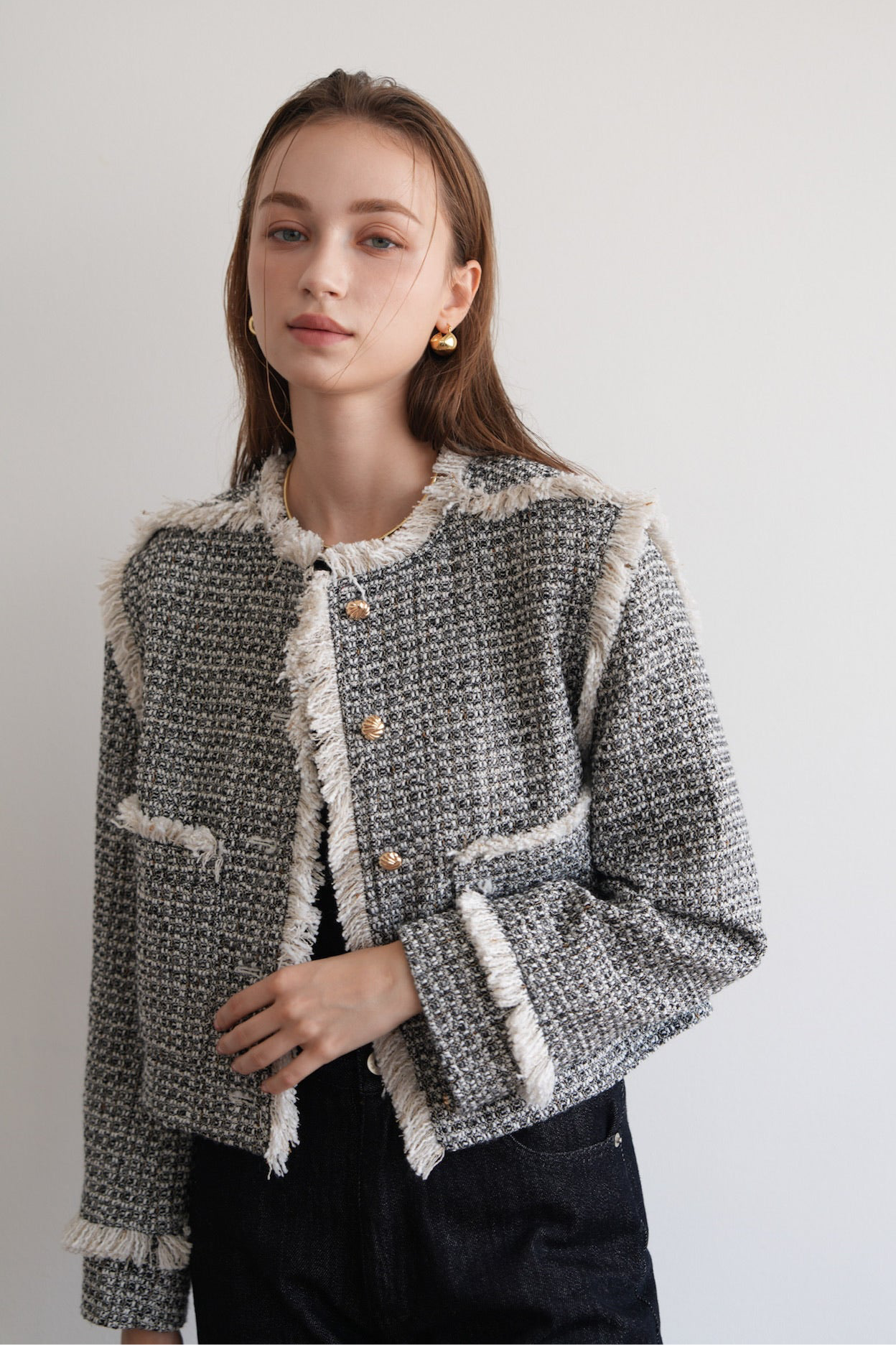 fringe tweed short jacket – Acka online store fringe tweed short jacket – Acka online store