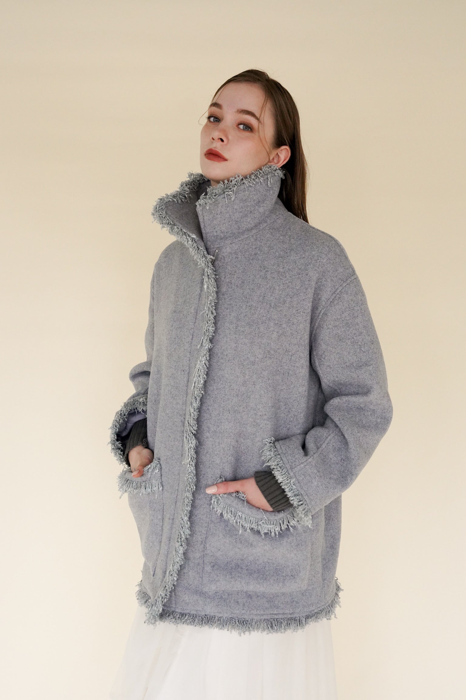 ジャケット・アウター Acka. stand collar fringe coat stand collar fringe coat – Acka online store