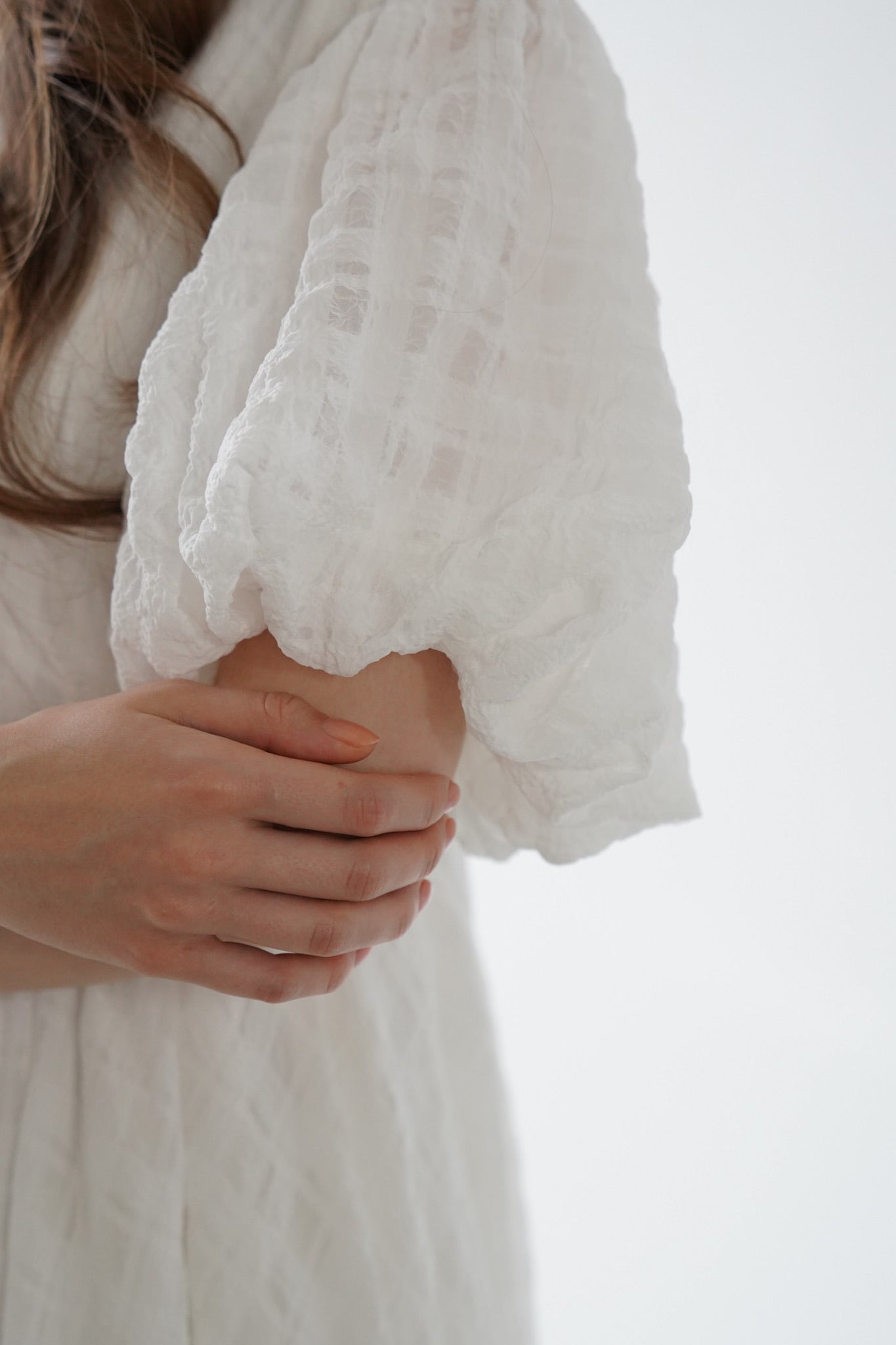 airy check puff one-piece