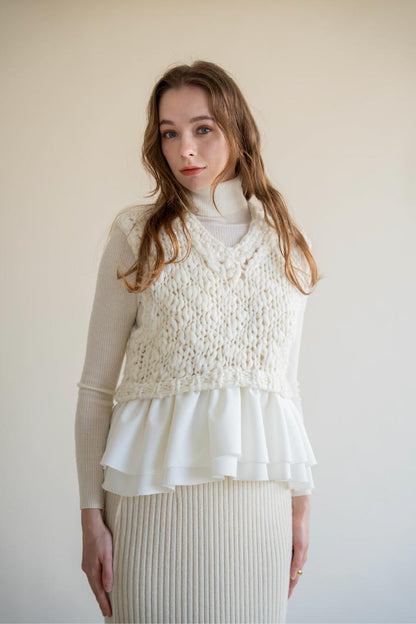 frill hand knit vest