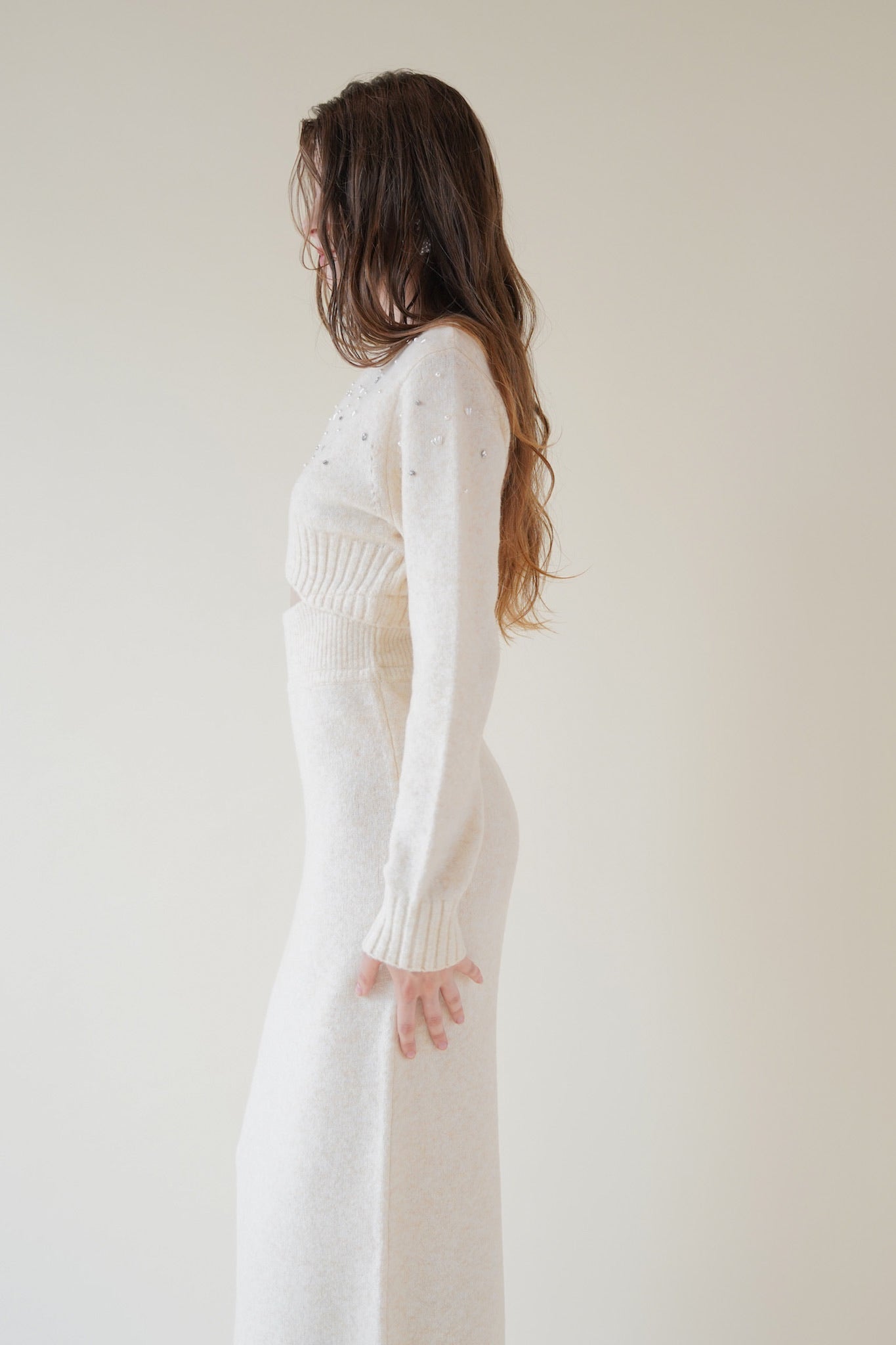 waist open knit one-piece