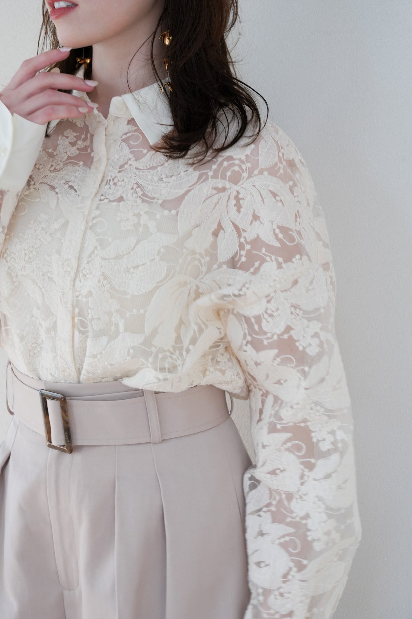 sheer embroidery shirt