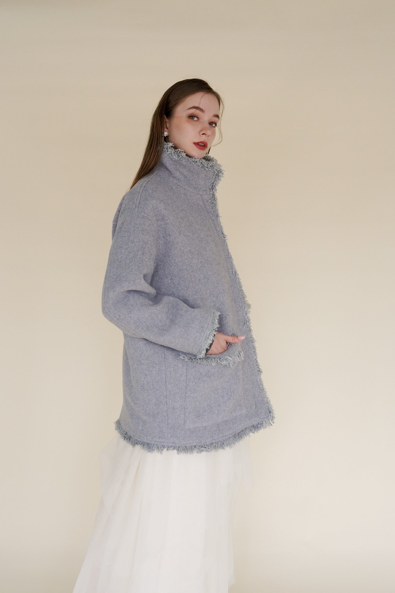 stand collar fringe coat – Acka online store