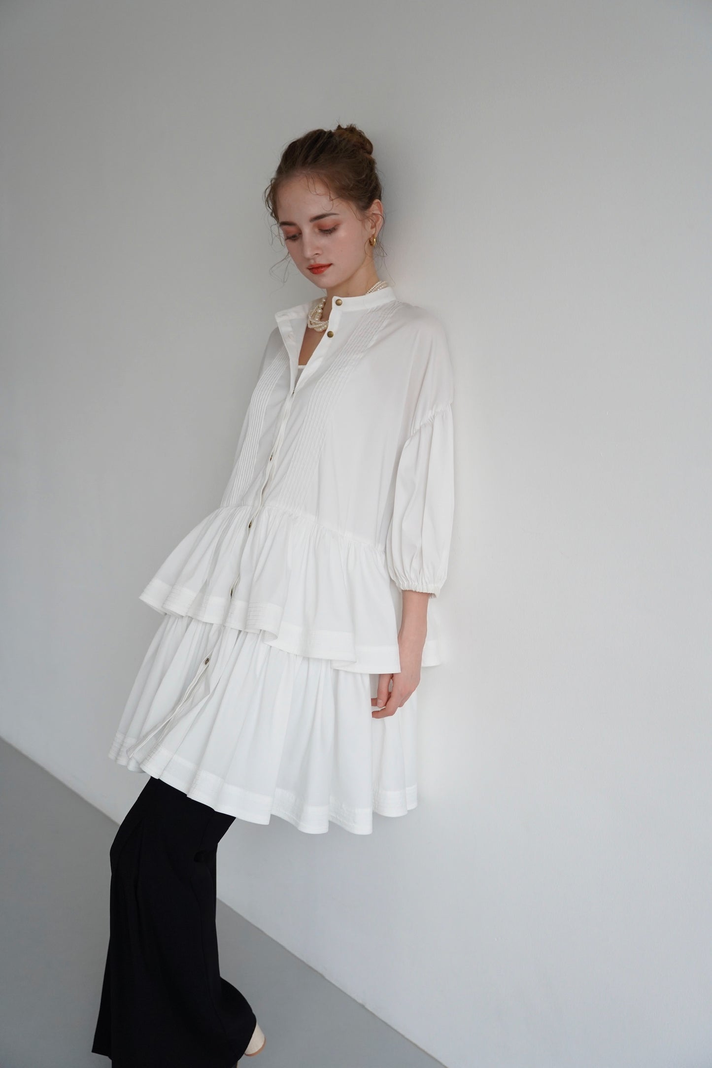 frill shirt one-piece