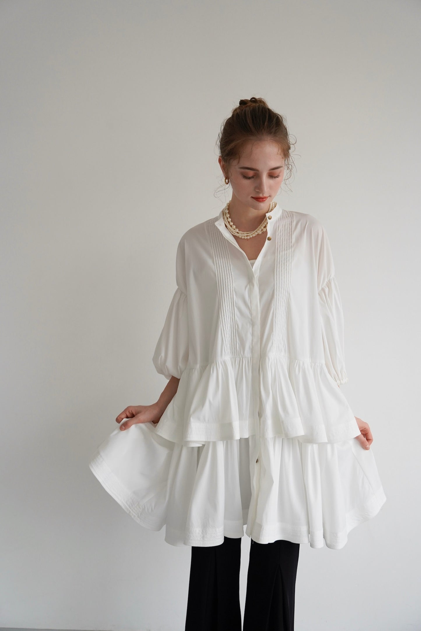 frill shirt one-piece