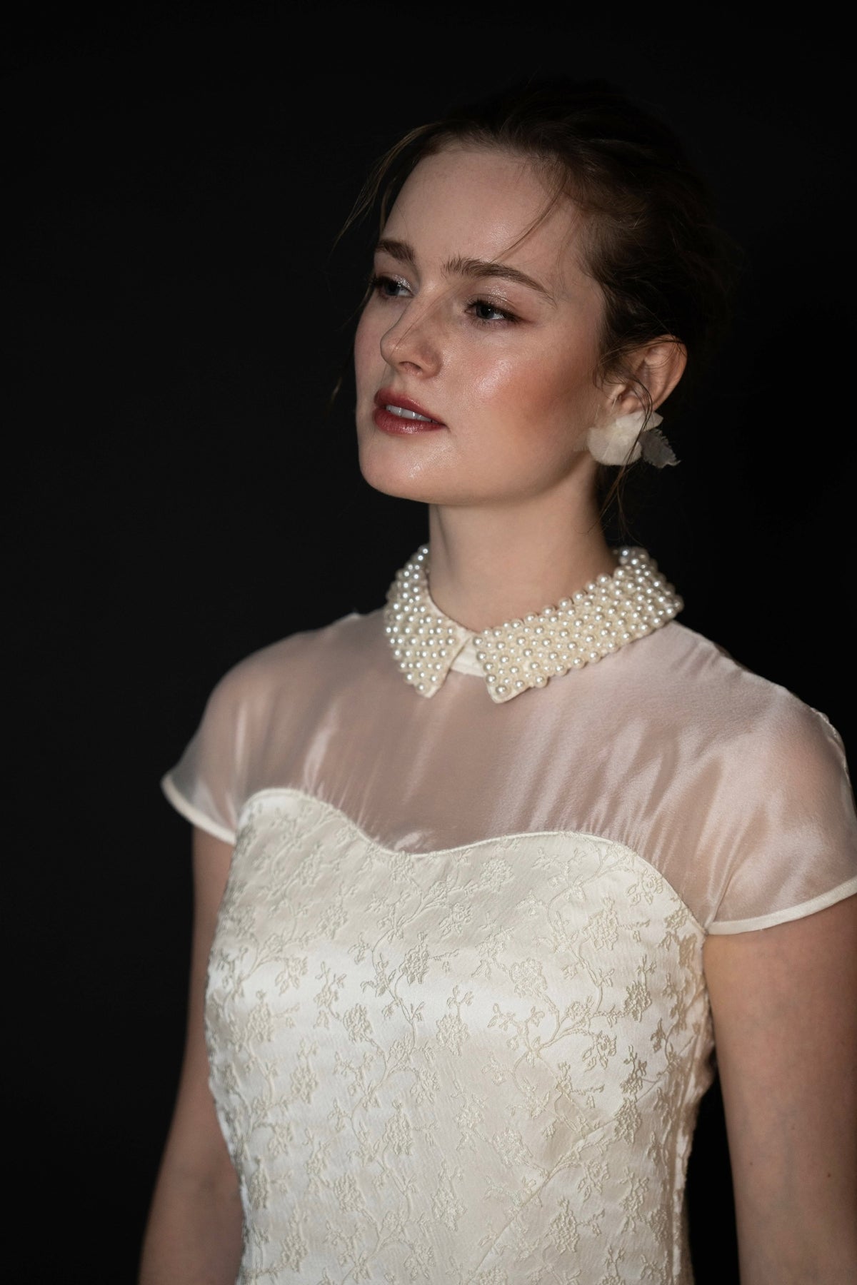 [Édition] pearl collar jacquard dress