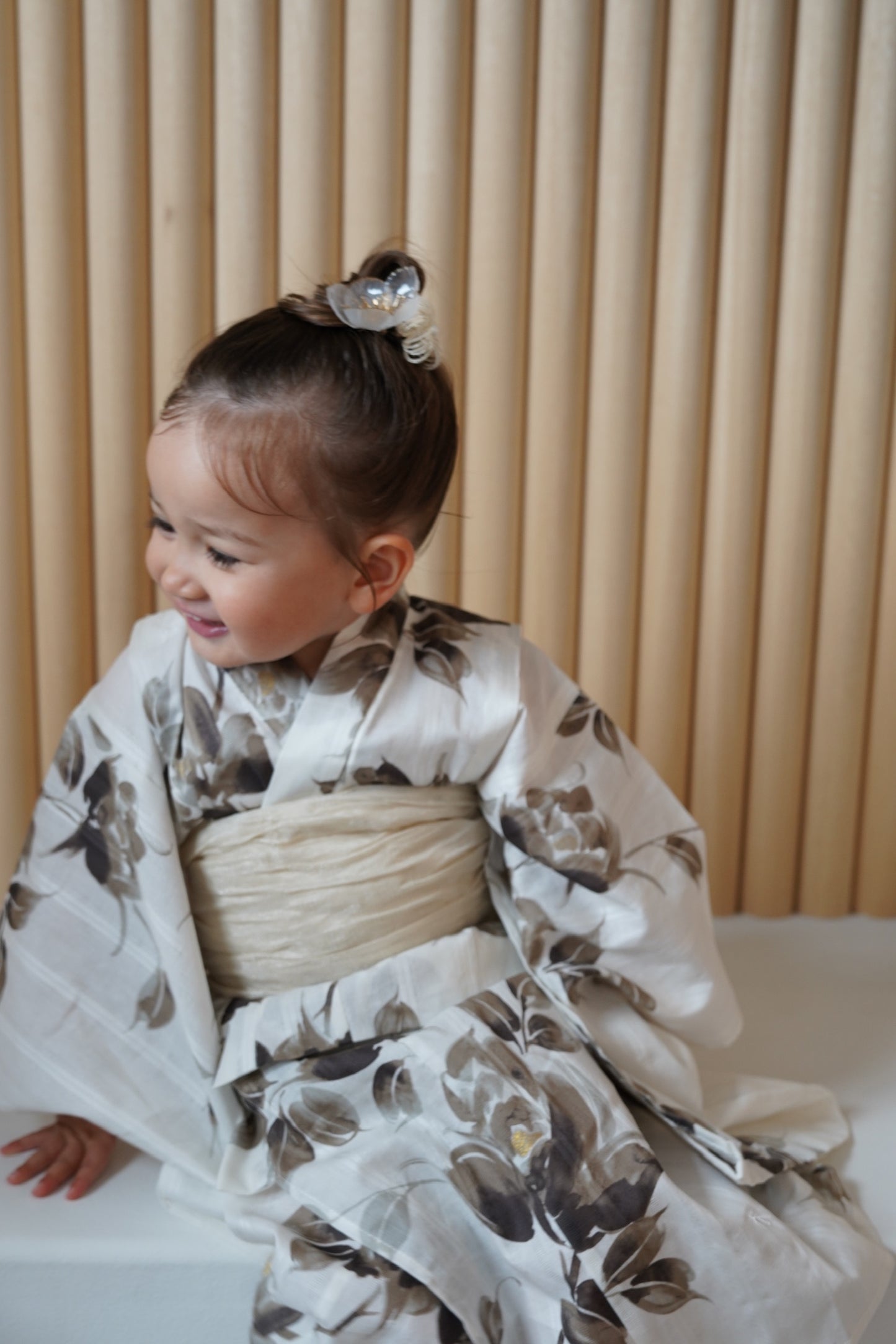 ［utatane×Acka.］kids 山茶花 white（lame）浴衣3set