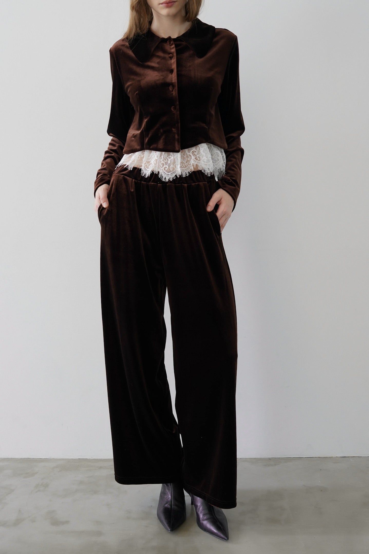velvet straight pants