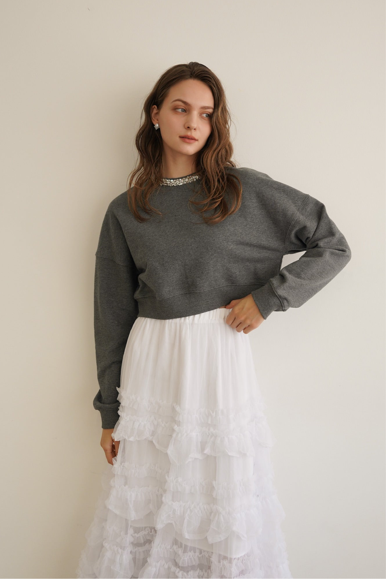 bijou neck cropped sweat