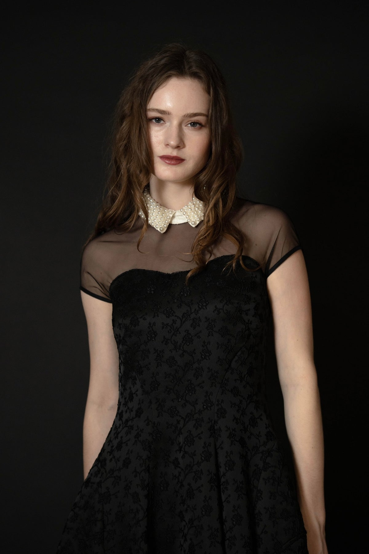 [Édition] pearl collar jacquard dress