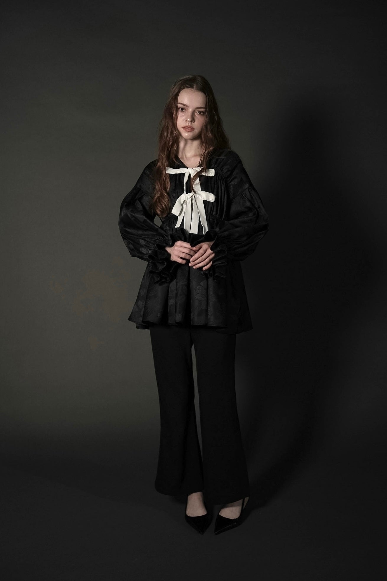 ［Édition］jacquard ribbon blouse