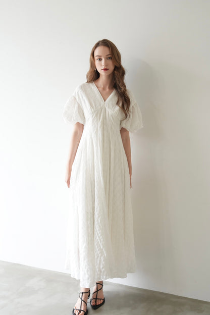 airy check puff one-piece