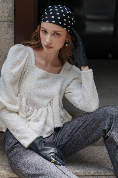 peplum boucle knit tops