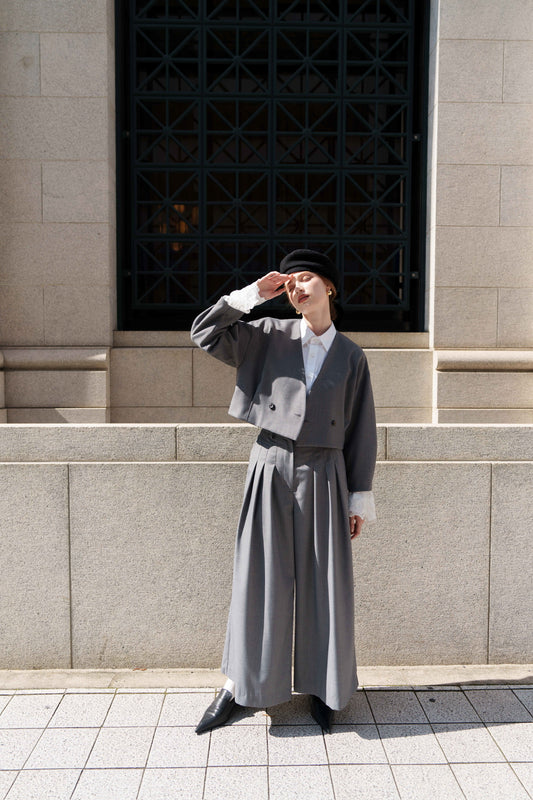 tucked flare wide pants