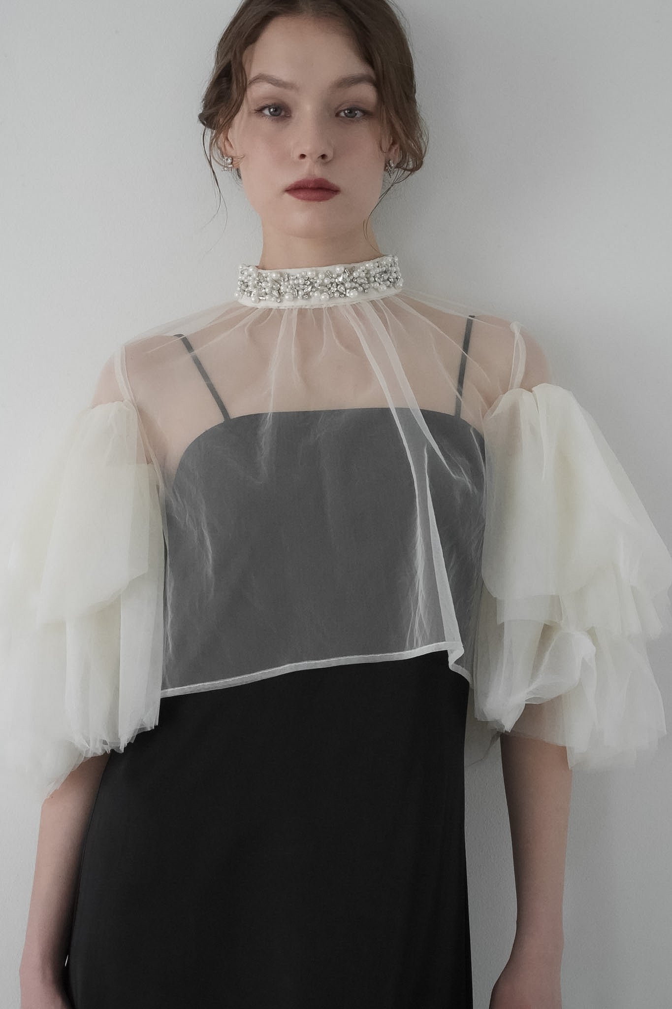 ［Édition］bijou tulle layered dress
