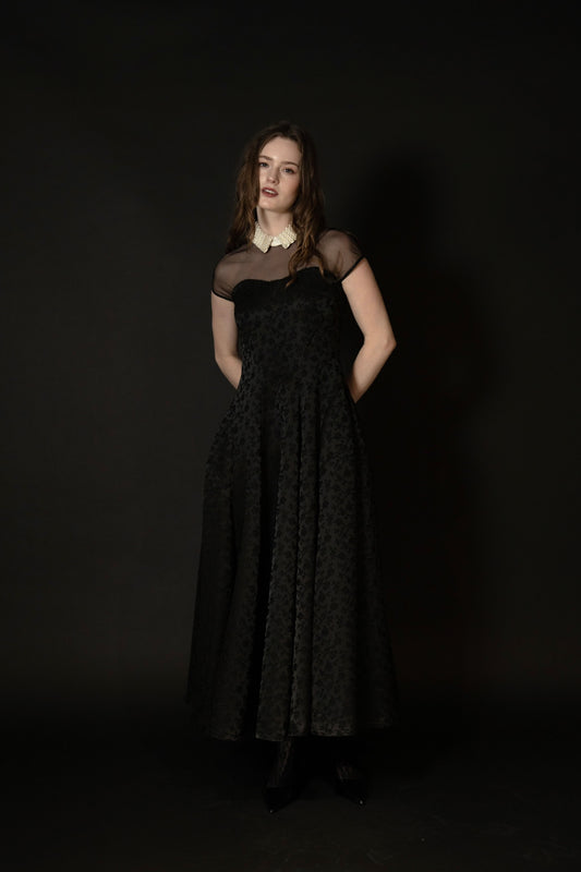[Édition] pearl collar jacquard dress