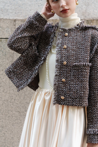 fringe tweed short jacket