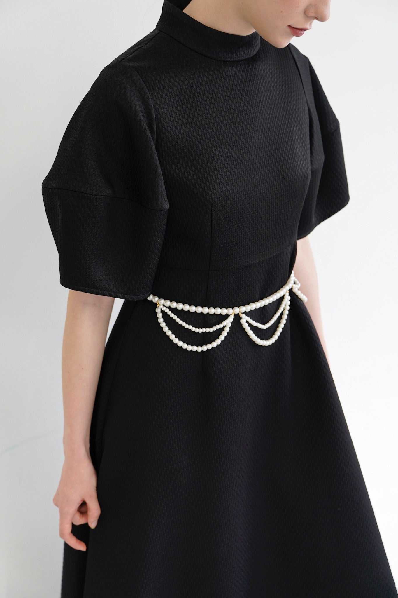 pearl belted puff dress