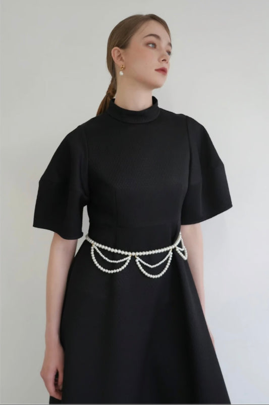 pearl belted puff dress