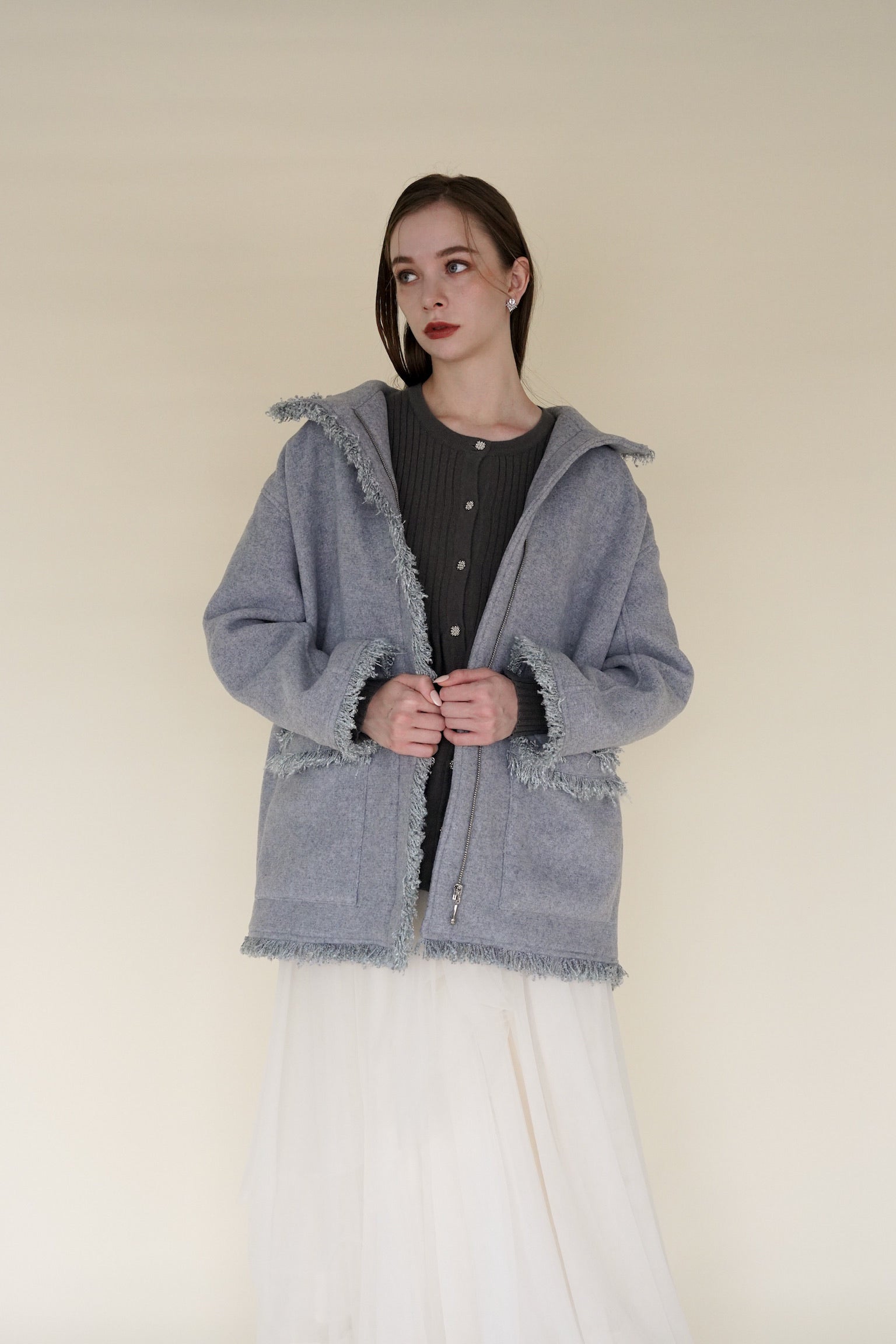 ジャケット・アウター Acka. stand collar fringe coat stand collar fringe coat – Acka online store