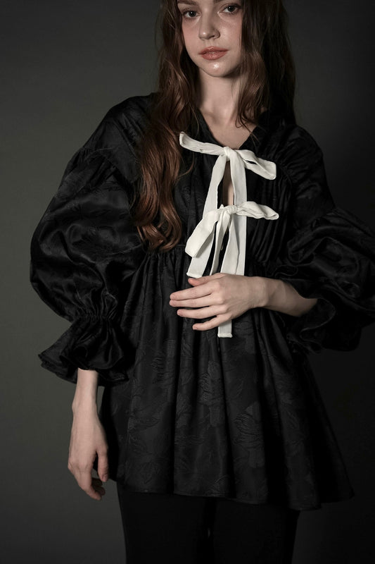 ［Édition］jacquard ribbon blouse