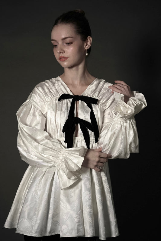 ［Édition］jacquard ribbon blouse