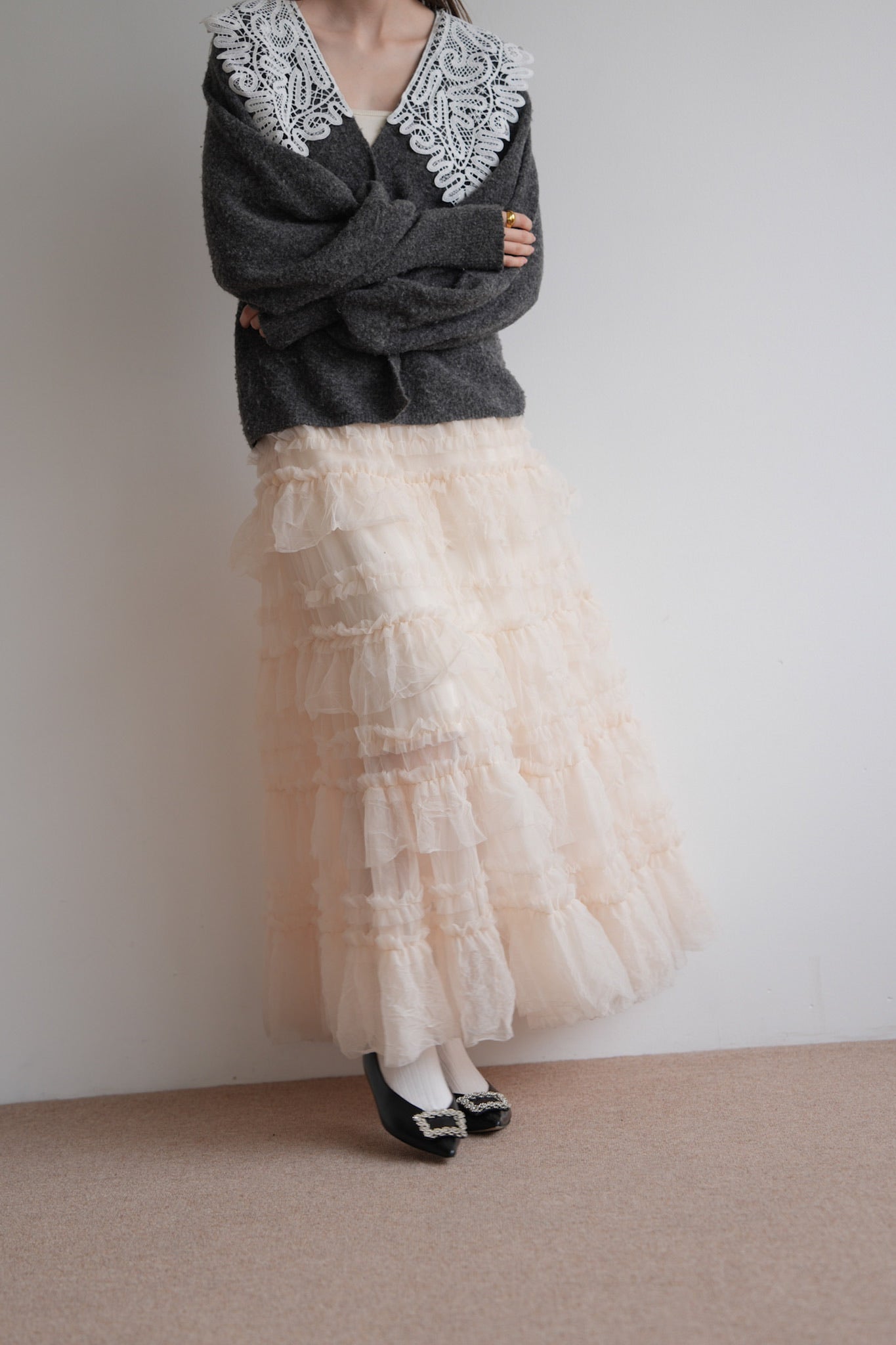 lace collar knit cardigan