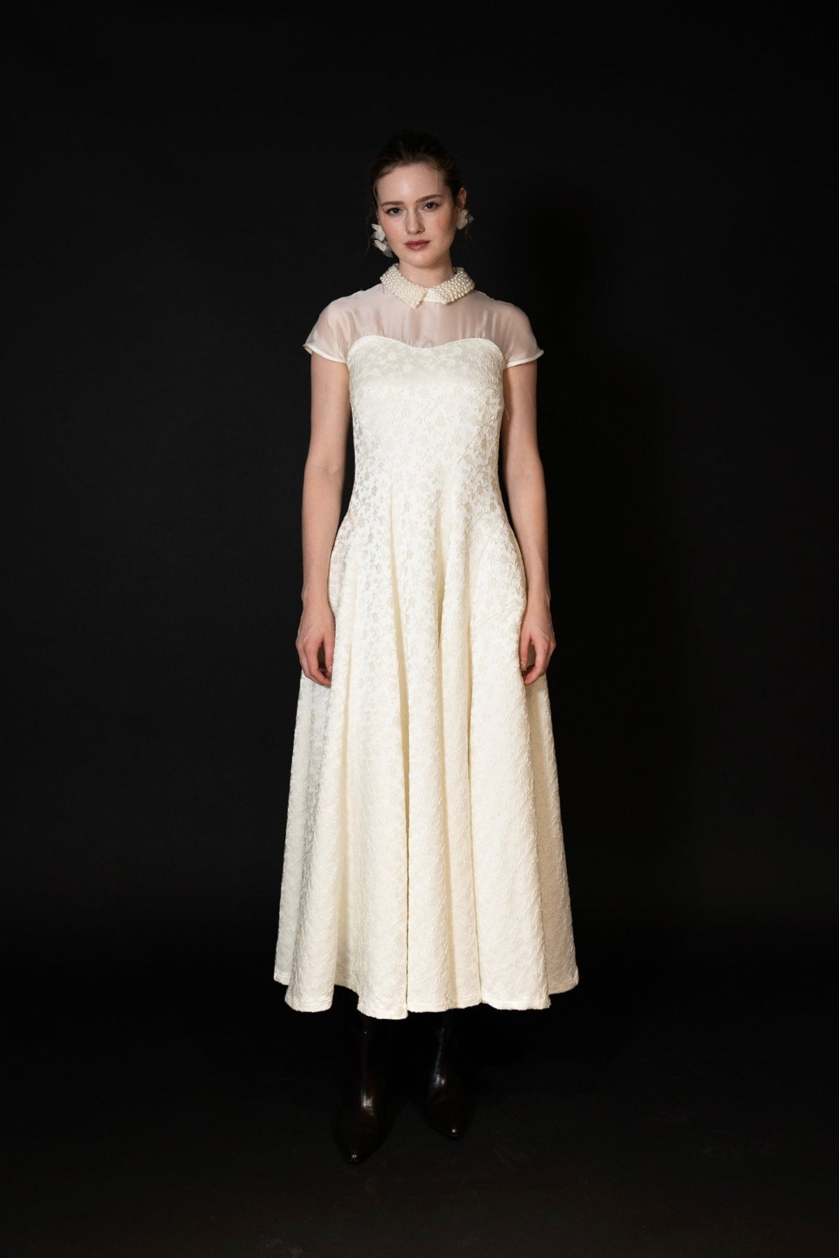 [Édition] pearl collar jacquard dress