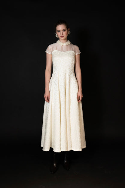 [Édition] pearl collar jacquard dress