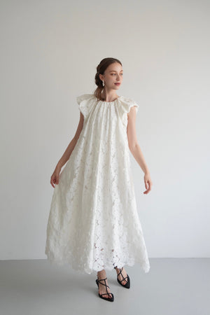 Acka. レースロングワンピース flower lace drape one-piece – Acka online store