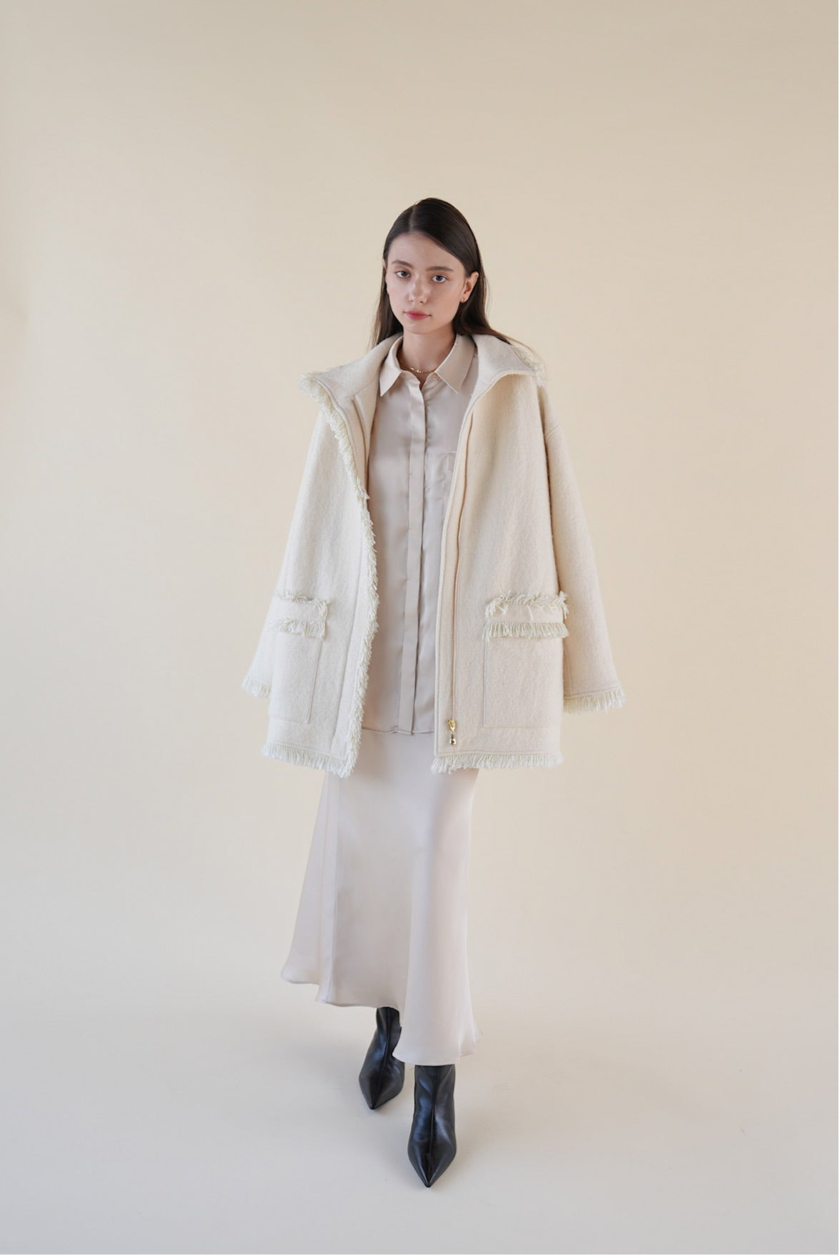 stand collar fringe coat