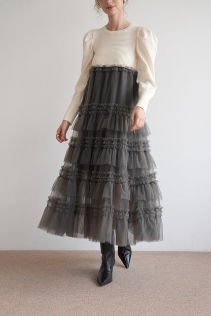 tulle tiered knit dress