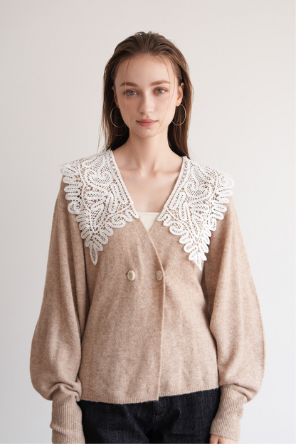 lace collar knit cardigan