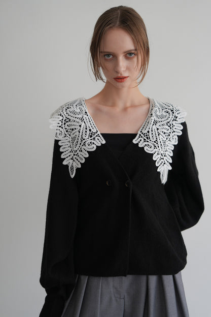 lace collar knit cardigan