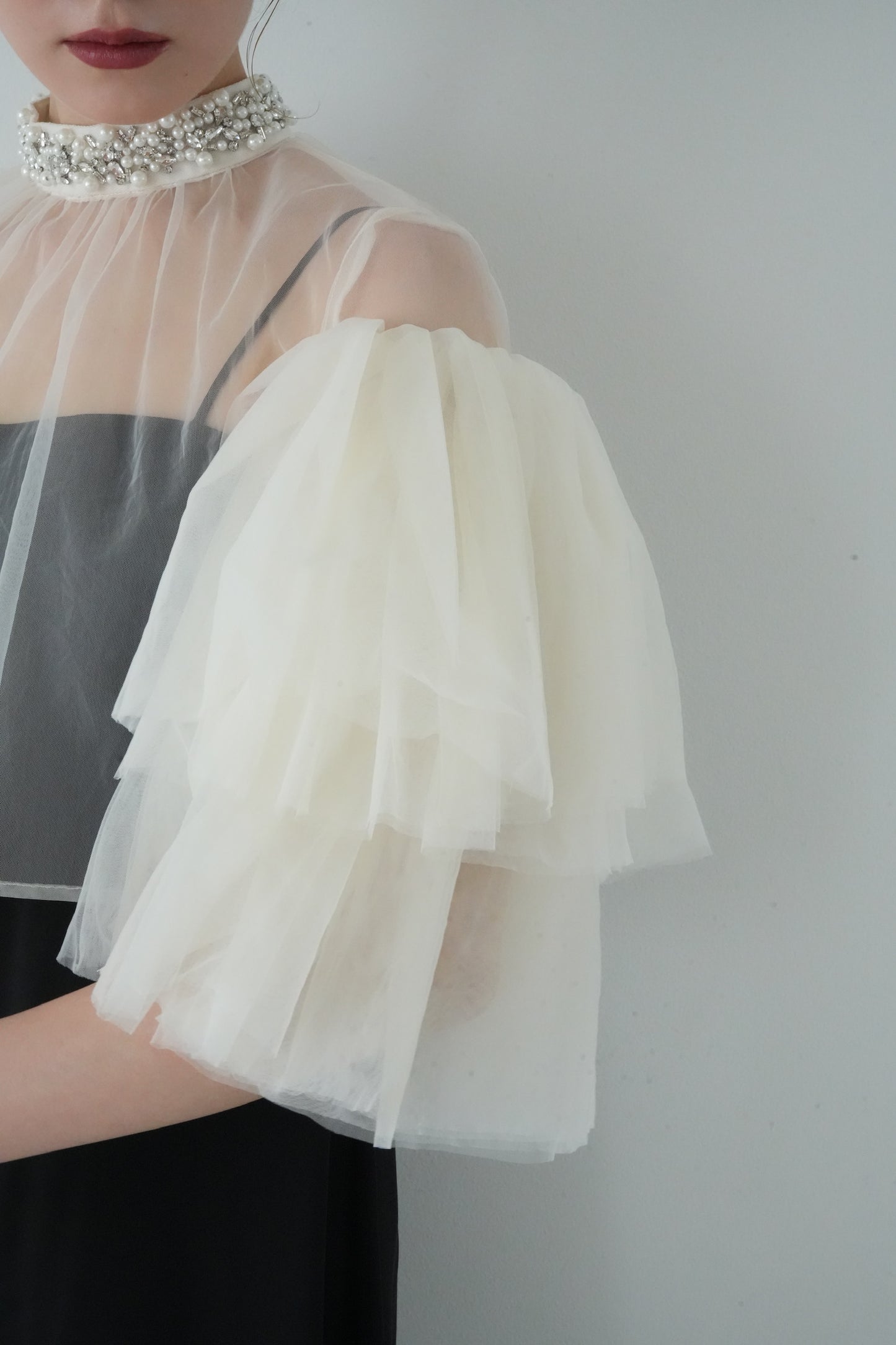 ［Édition］bijou tulle layered dress