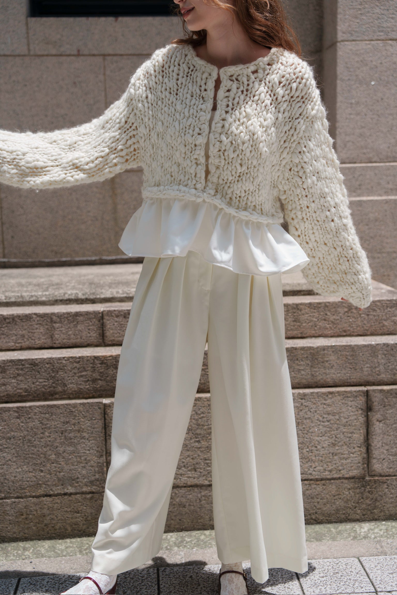 frill hand knit cardigan – Acka online store