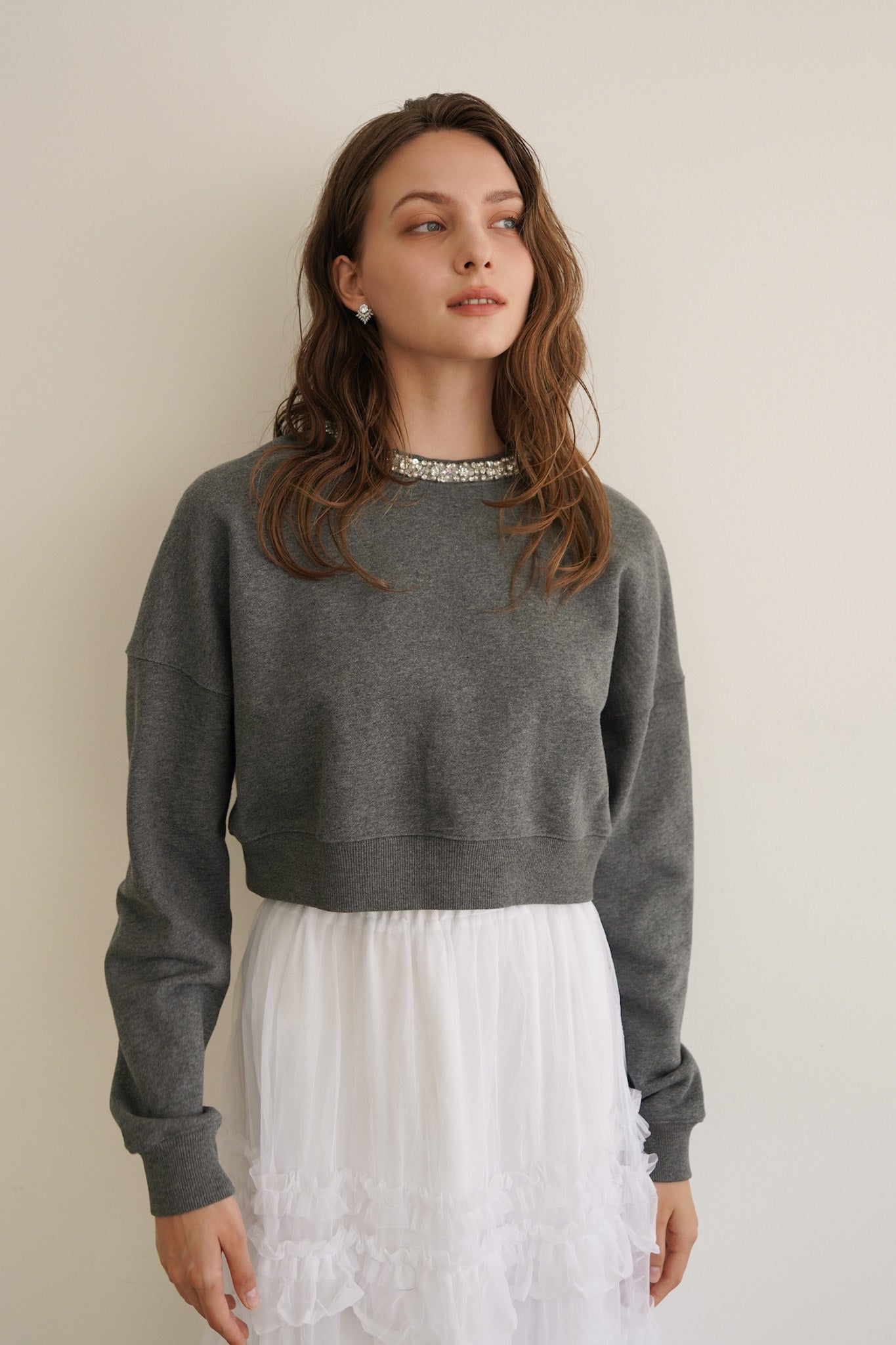 bijou neck cropped sweat