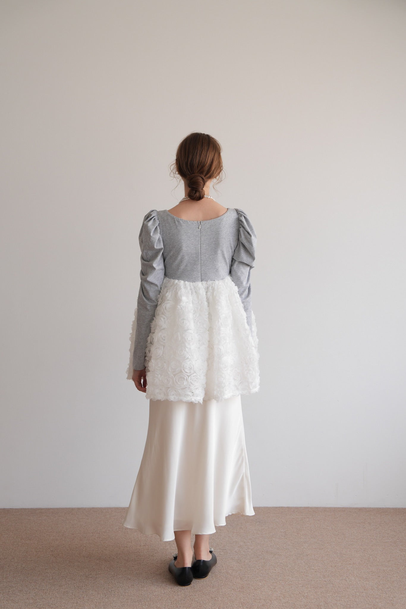 acka 3d rose puff tops 長袖ドット柄レースペプラム 3d rose puff tops – Acka online store