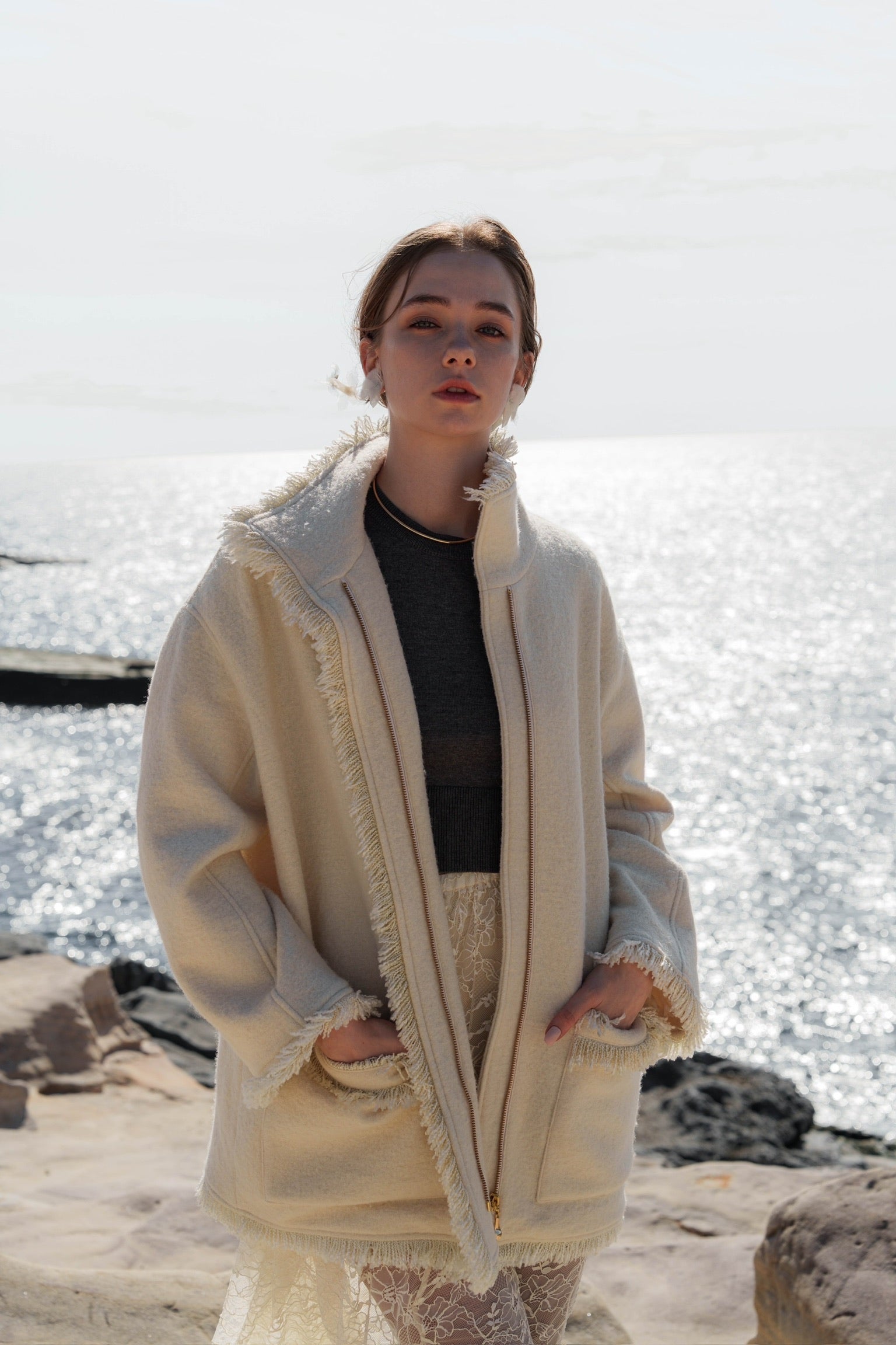 stand collar fringe coat – Acka online store