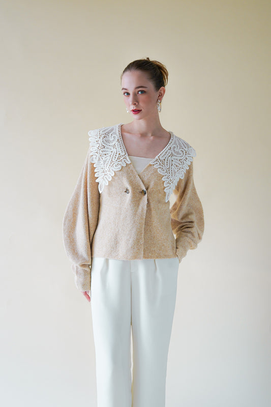 lace collar knit cardigan