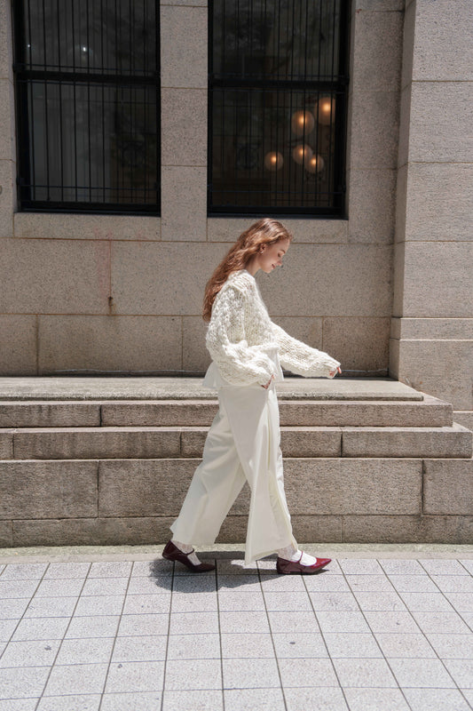 tucked flare wide pants