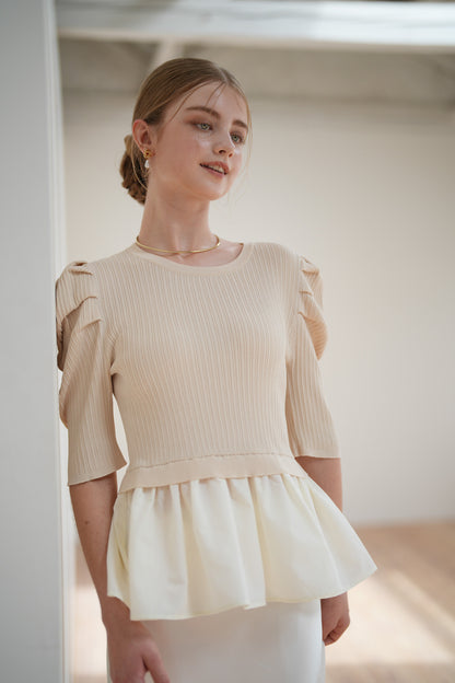 rib puff sleeve tops