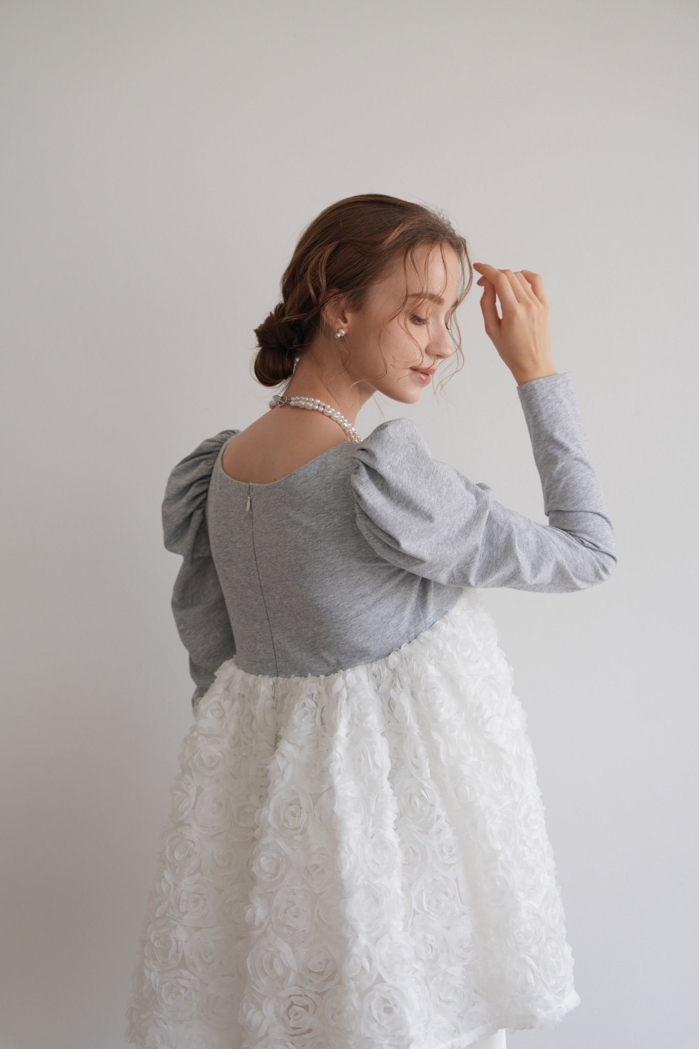 acka 3d rose puff tops 長袖ドット柄レースペプラム 3d rose puff tops – Acka online store