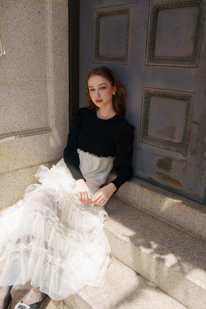 tulle tiered knit dress