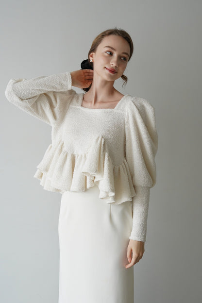 peplum boucle knit tops