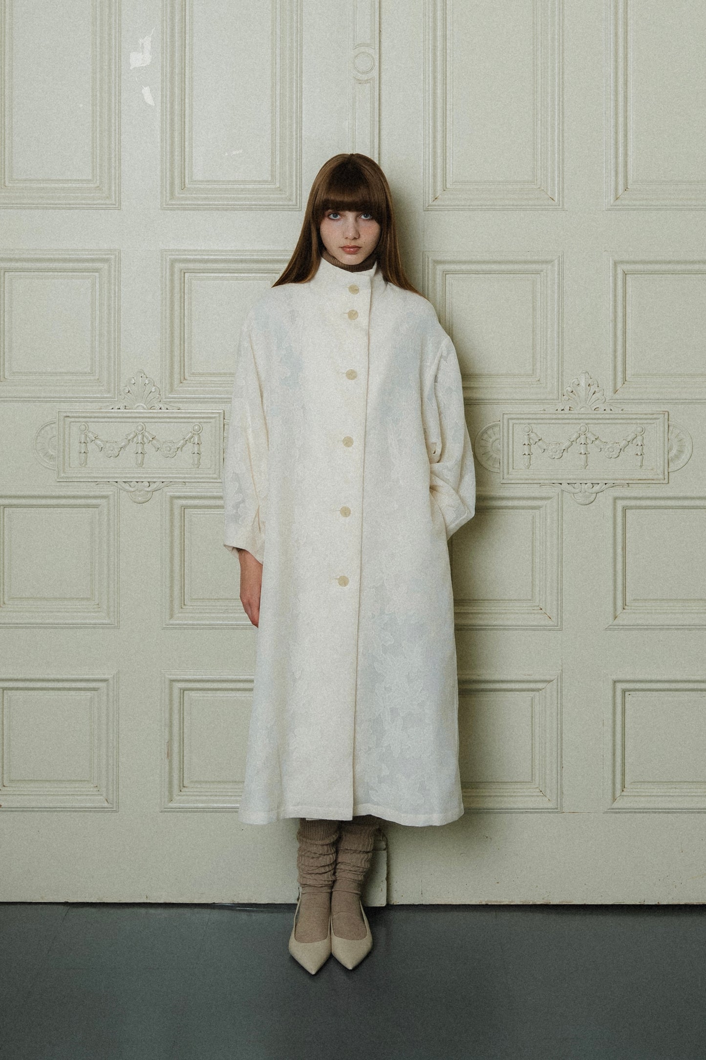 jacquard stand collar coat