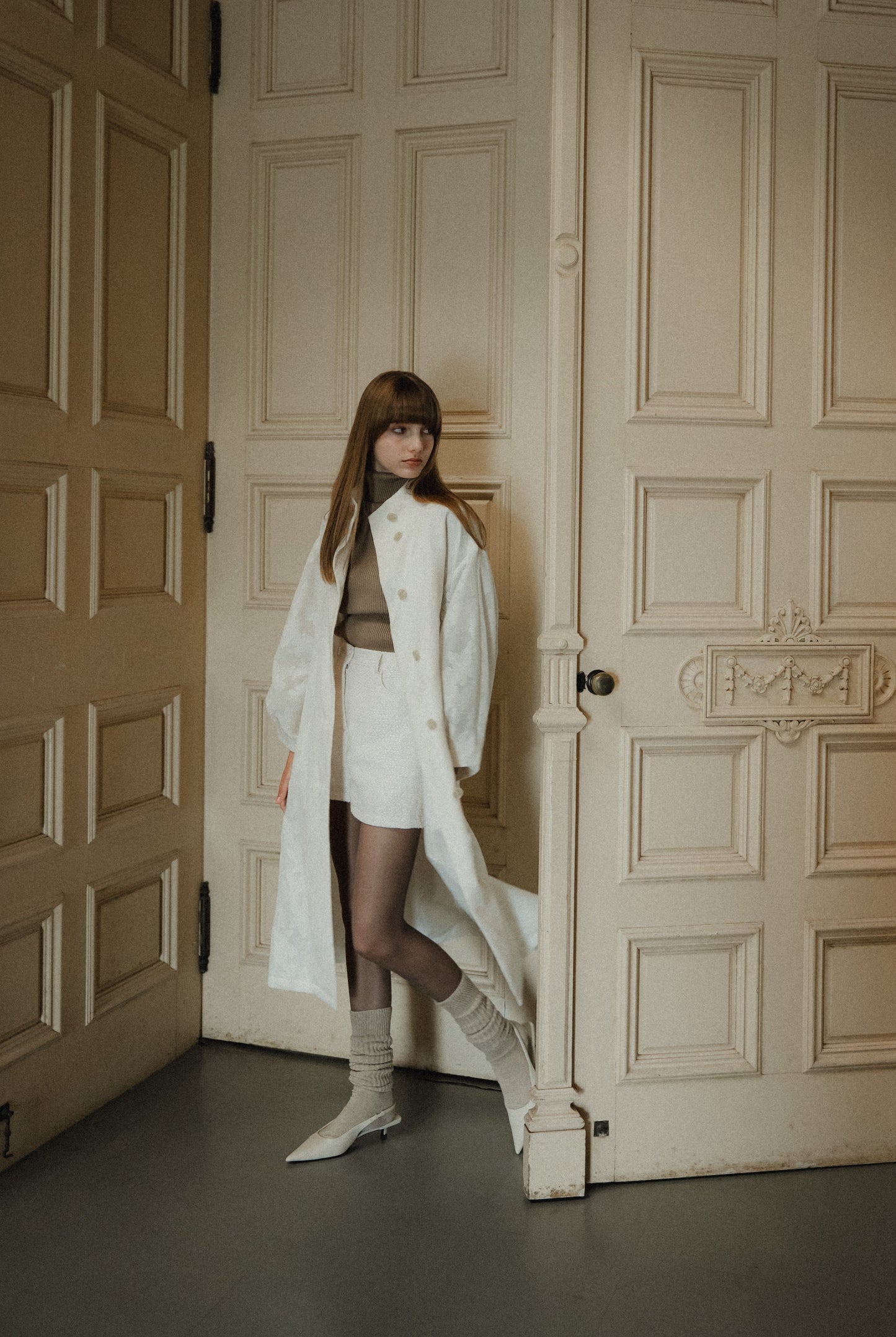 jacquard stand collar coat