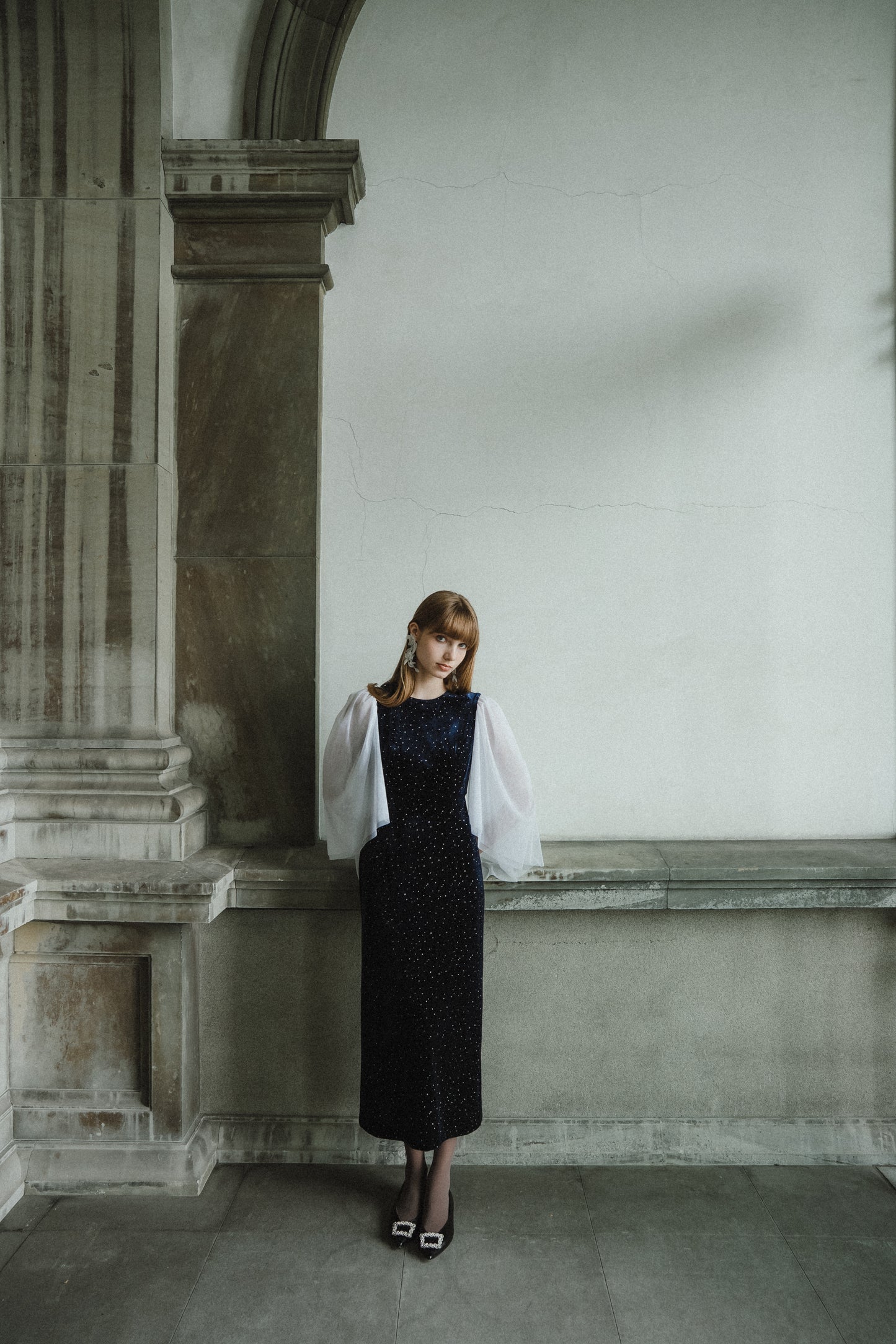 velour dot long dress