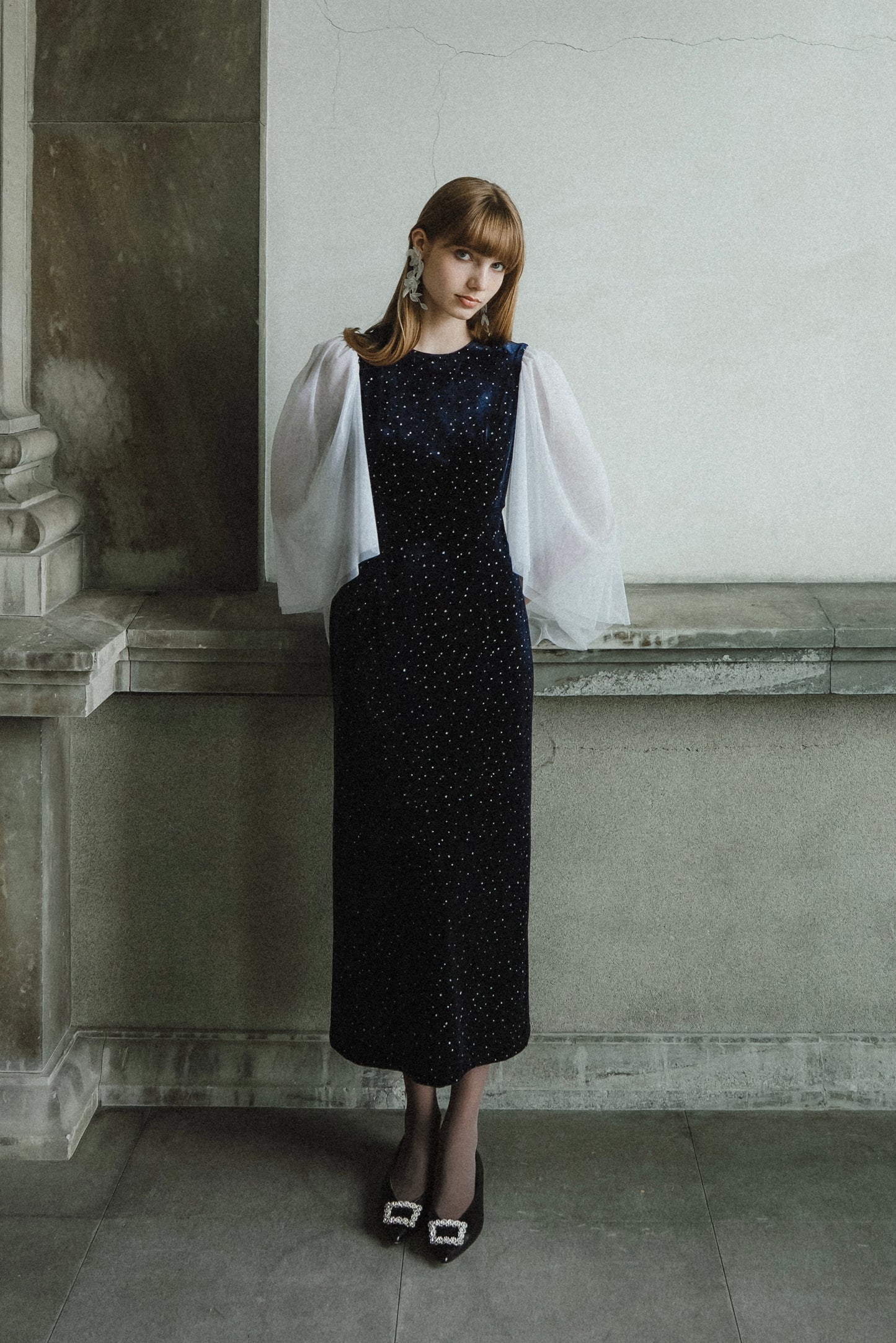 velour dot long dress