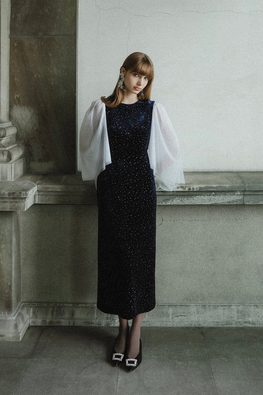 velour dot long dress